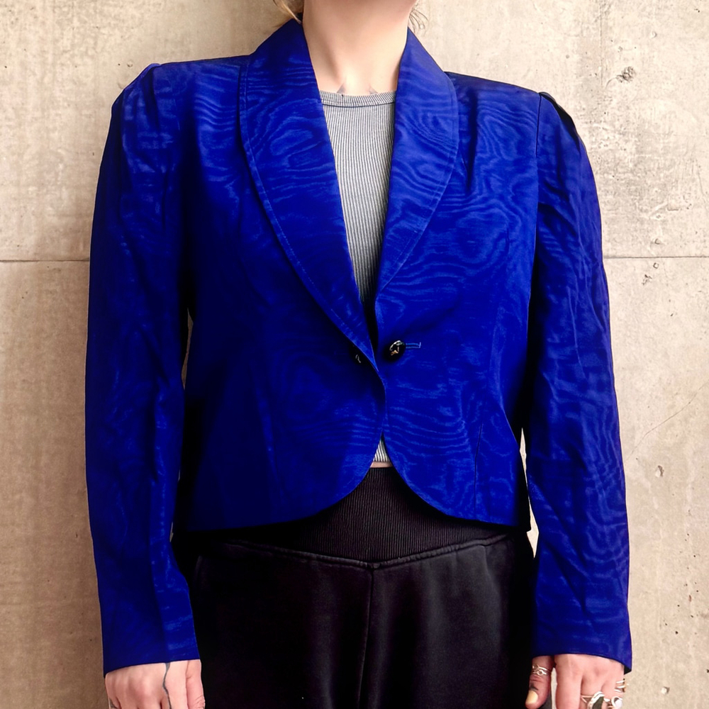 Vintage NWT Indigo Woodgrain-Print Silk Dinner Jacket Size 14